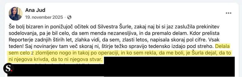 Zaslonski posnetek sporočila, v katerem po navedbah Neuradno.si Ana Jud piše o preživljanju dveh hčera brez dohodka. Vir: Neuradno.si